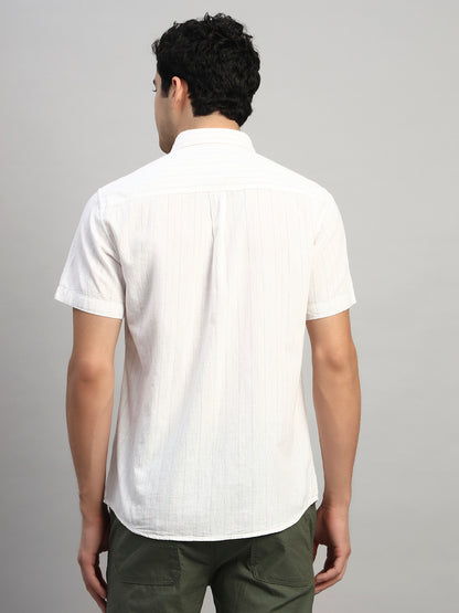 Casual Shirt for Men | Breathable & Soft with Color Fastness Regular Fit Spread Collar Neck Cotton Fabric Striped Pattern