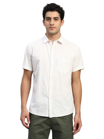 Casual Shirt for Men | Breathable & Soft with Color Fastness Regular Fit Spread Collar Neck Cotton Fabric Striped Pattern