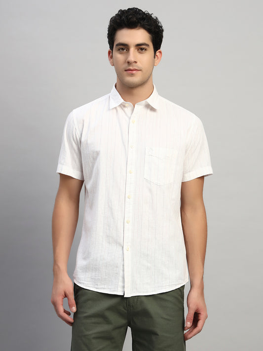 Casual Shirt for Men | Breathable & Soft with Color Fastness Regular Fit Spread Collar Neck Cotton Fabric Striped Pattern