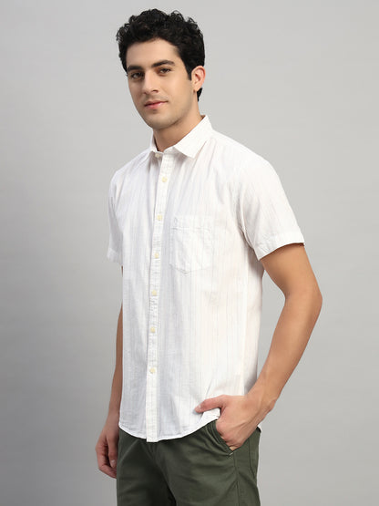 Casual Shirt for Men | Breathable & Soft with Color Fastness Regular Fit Spread Collar Neck Cotton Fabric Striped Pattern