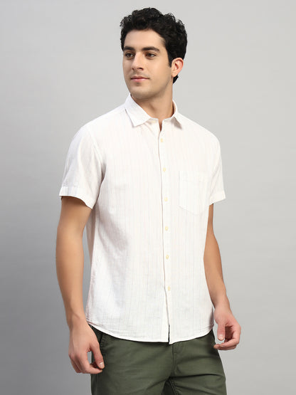 Casual Shirt for Men | Breathable & Soft with Color Fastness Regular Fit Spread Collar Neck Cotton Fabric Striped Pattern