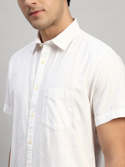 Casual Shirt for Men | Breathable & Soft with Color Fastness Regular Fit Spread Collar Neck Cotton Fabric Striped Pattern