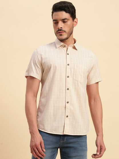 Casual Shirt for Men | Breathable & Soft with Color Fastness Regular Fit Spread Collar Neck Cotton Fabric Checkered Pattern