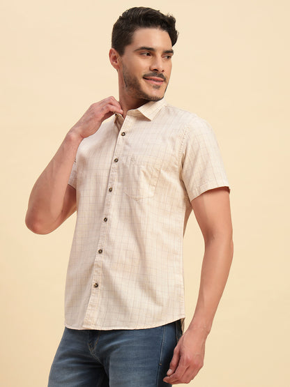 Casual Shirt for Men | Breathable & Soft with Color Fastness Regular Fit Spread Collar Neck Cotton Fabric Checkered Pattern