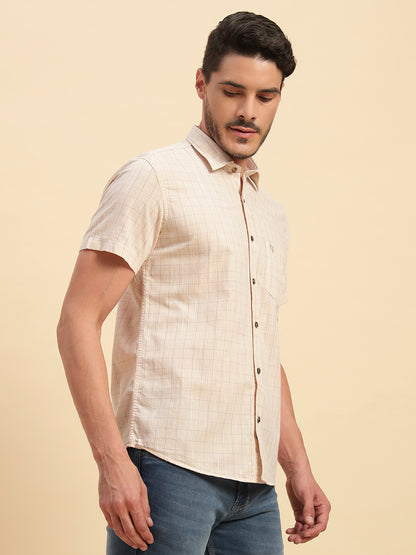 Casual Shirt for Men | Breathable & Soft with Color Fastness Regular Fit Spread Collar Neck Cotton Fabric Checkered Pattern