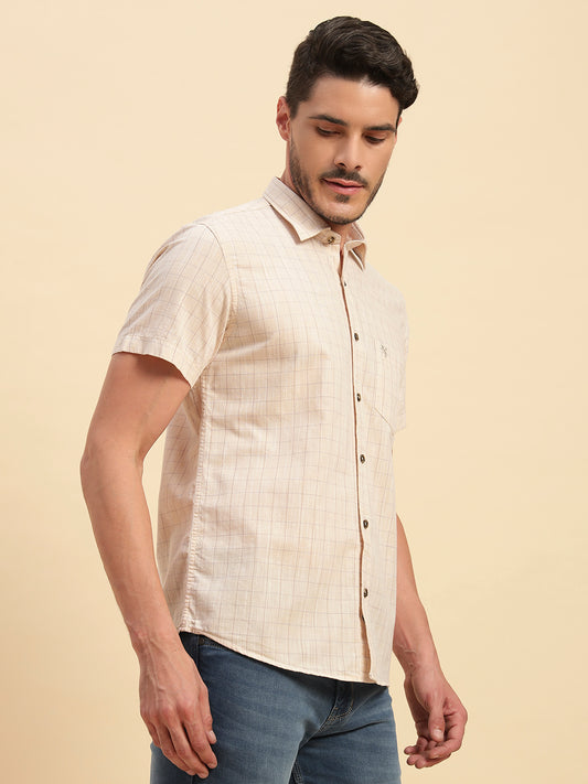 Casual Shirt for Men | Breathable & Soft with Color Fastness Regular Fit Spread Collar Neck Cotton Fabric Checkered Pattern