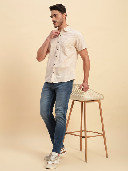 Casual Shirt for Men | Breathable & Soft with Color Fastness Regular Fit Spread Collar Neck Cotton Fabric Checkered Pattern