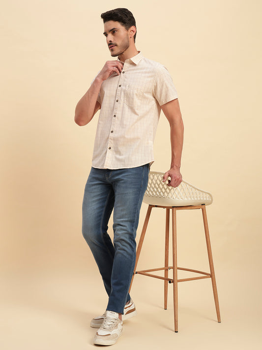 Casual Shirt for Men | Breathable & Soft with Color Fastness Regular Fit Spread Collar Neck Cotton Fabric Checkered Pattern