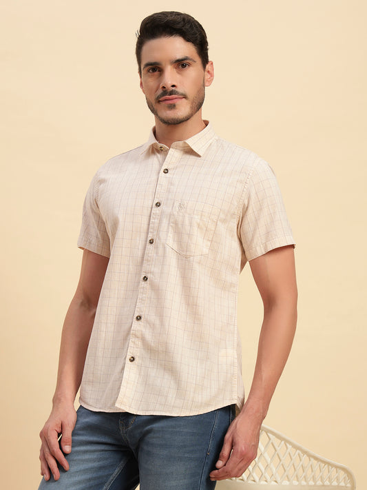 Casual Shirt for Men | Breathable & Soft with Color Fastness Regular Fit Spread Collar Neck Cotton Fabric Checkered Pattern