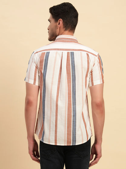 Casual Shirt for Men | Breathable & Soft with Color Fastness Regular Fit Spread Collar Neck Cotton Fabric Striped Pattern
