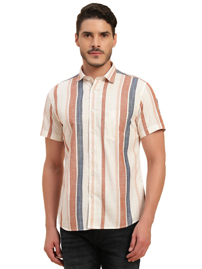 Casual Shirt for Men | Breathable & Soft with Color Fastness Regular Fit Spread Collar Neck Cotton Fabric Striped Pattern