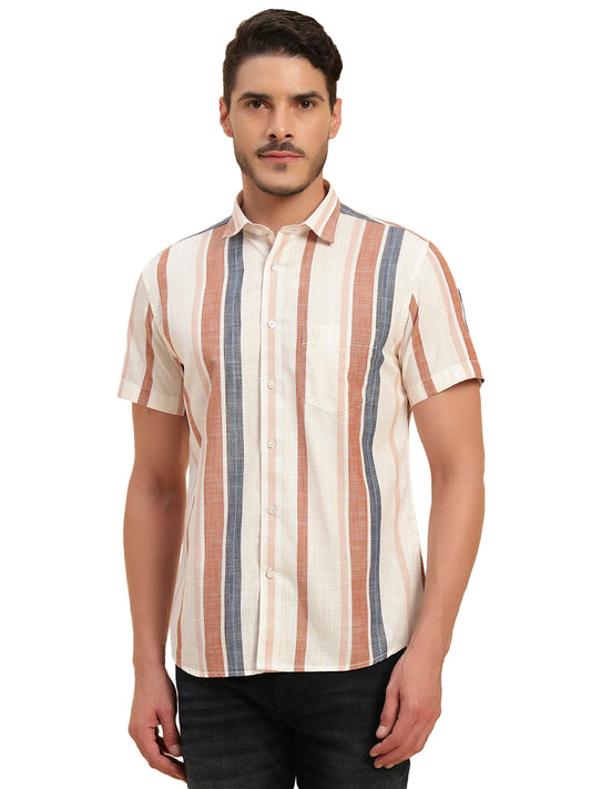 Casual Shirt for Men | Breathable & Soft with Color Fastness Regular Fit Spread Collar Neck Cotton Fabric Striped Pattern