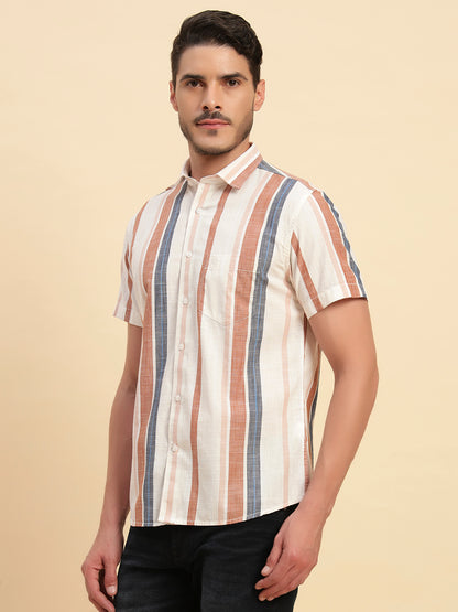 Casual Shirt for Men | Breathable & Soft with Color Fastness Regular Fit Spread Collar Neck Cotton Fabric Striped Pattern