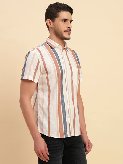 Casual Shirt for Men | Breathable & Soft with Color Fastness Regular Fit Spread Collar Neck Cotton Fabric Striped Pattern