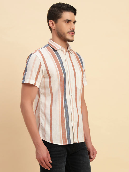 Casual Shirt for Men | Breathable & Soft with Color Fastness Regular Fit Spread Collar Neck Cotton Fabric Striped Pattern