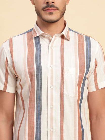 Casual Shirt for Men | Breathable & Soft with Color Fastness Regular Fit Spread Collar Neck Cotton Fabric Striped Pattern