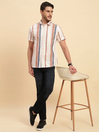 Casual Shirt for Men | Breathable & Soft with Color Fastness Regular Fit Spread Collar Neck Cotton Fabric Striped Pattern