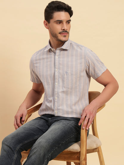 Casual Shirt for Men | Breathable & Soft with Color Fastness Regular Fit Spread Collar Neck Cotton Fabric Striped Pattern