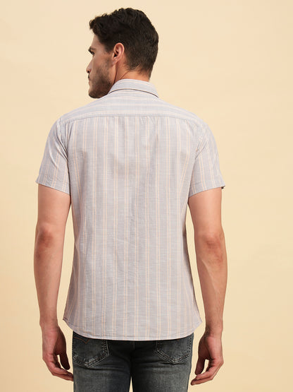 Casual Shirt for Men | Breathable & Soft with Color Fastness Regular Fit Spread Collar Neck Cotton Fabric Striped Pattern
