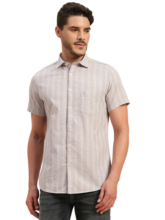 Casual Shirt for Men | Breathable & Soft with Color Fastness Regular Fit Spread Collar Neck Cotton Fabric Striped Pattern