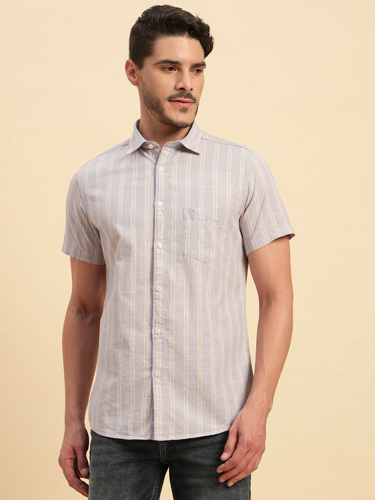 Casual Shirt for Men | Breathable & Soft with Color Fastness Regular Fit Spread Collar Neck Cotton Fabric Striped Pattern