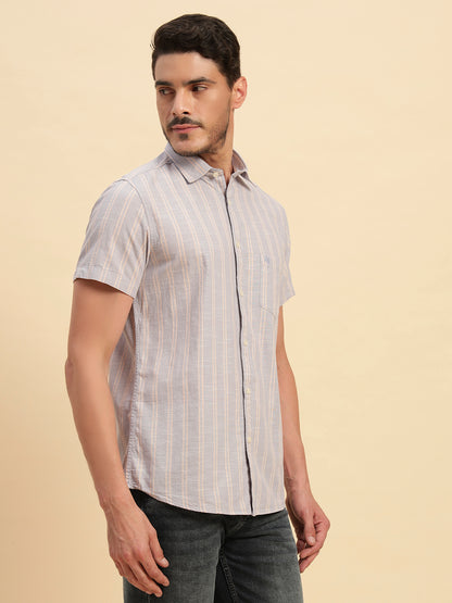 Casual Shirt for Men | Breathable & Soft with Color Fastness Regular Fit Spread Collar Neck Cotton Fabric Striped Pattern
