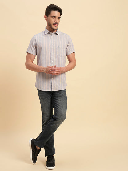 Casual Shirt for Men | Breathable & Soft with Color Fastness Regular Fit Spread Collar Neck Cotton Fabric Striped Pattern
