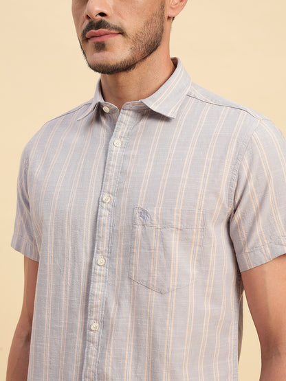 Casual Shirt for Men | Breathable & Soft with Color Fastness Regular Fit Spread Collar Neck Cotton Fabric Striped Pattern