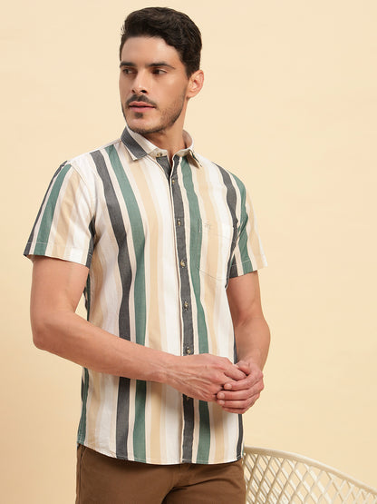 Casual Shirt for Men | Breathable & Soft with Color Fastness Regular Fit Spread Collar Neck Cotton Fabric Striped Pattern