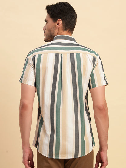 Casual Shirt for Men | Breathable & Soft with Color Fastness Regular Fit Spread Collar Neck Cotton Fabric Striped Pattern