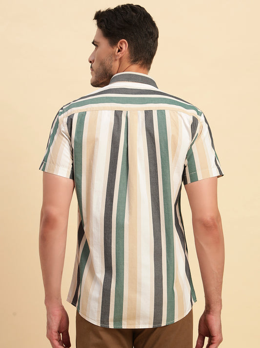 Casual Shirt for Men | Breathable & Soft with Color Fastness Regular Fit Spread Collar Neck Cotton Fabric Striped Pattern