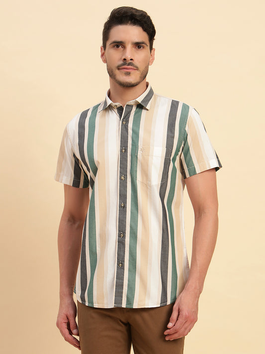 Casual Shirt for Men | Breathable & Soft with Color Fastness Regular Fit Spread Collar Neck Cotton Fabric Striped Pattern