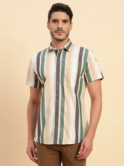 Casual Shirt for Men | Breathable & Soft with Color Fastness Regular Fit Spread Collar Neck Cotton Fabric Striped Pattern
