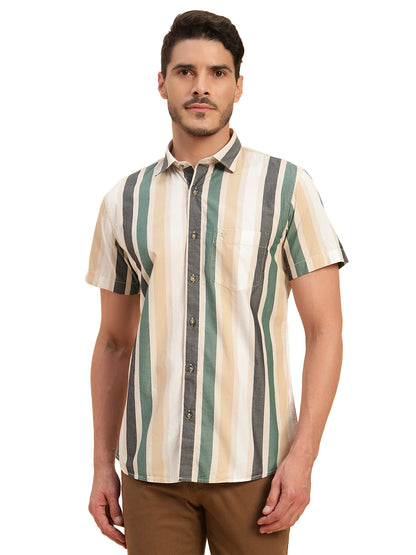 Casual Shirt for Men | Breathable & Soft with Color Fastness Regular Fit Spread Collar Neck Cotton Fabric Striped Pattern
