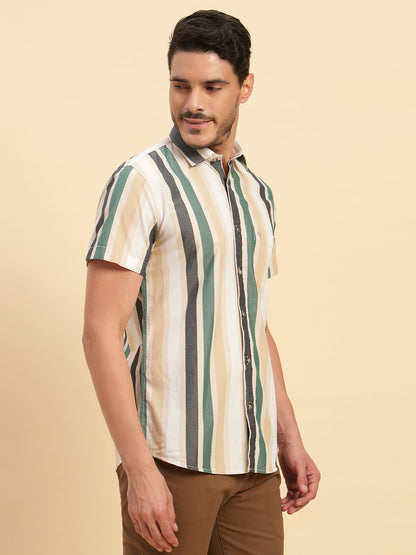 Casual Shirt for Men | Breathable & Soft with Color Fastness Regular Fit Spread Collar Neck Cotton Fabric Striped Pattern