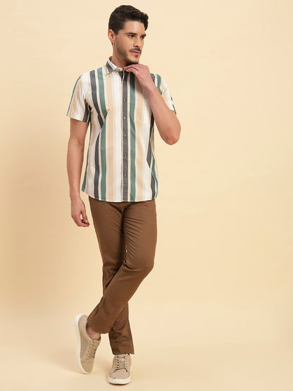 Casual Shirt for Men | Breathable & Soft with Color Fastness Regular Fit Spread Collar Neck Cotton Fabric Striped Pattern