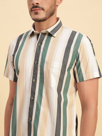 Casual Shirt for Men | Breathable & Soft with Color Fastness Regular Fit Spread Collar Neck Cotton Fabric Striped Pattern