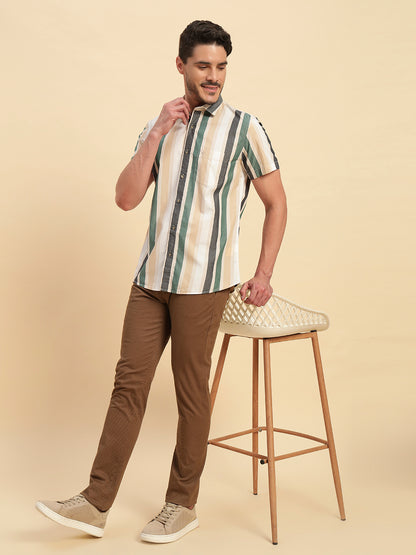 Casual Shirt for Men | Breathable & Soft with Color Fastness Regular Fit Spread Collar Neck Cotton Fabric Striped Pattern