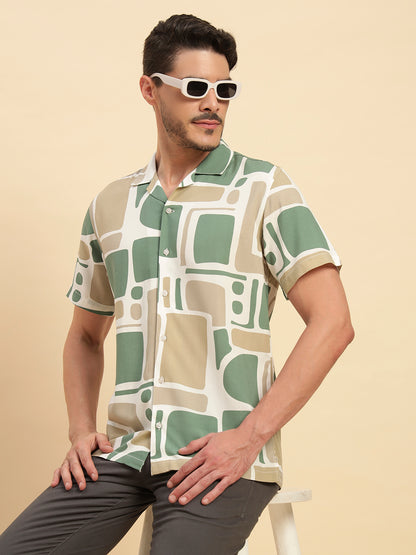Casual Shirt for Men | Breathable & Soft with Color Fastness Regular Fit Spread Collar Neck Viscose Fabric Printed Pattern