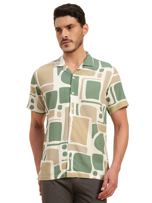 Casual Shirt for Men | Breathable & Soft with Color Fastness Regular Fit Spread Collar Neck Viscose Fabric Printed Pattern