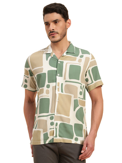 Casual Shirt for Men | Breathable & Soft with Color Fastness Regular Fit Spread Collar Neck Viscose Fabric Printed Pattern