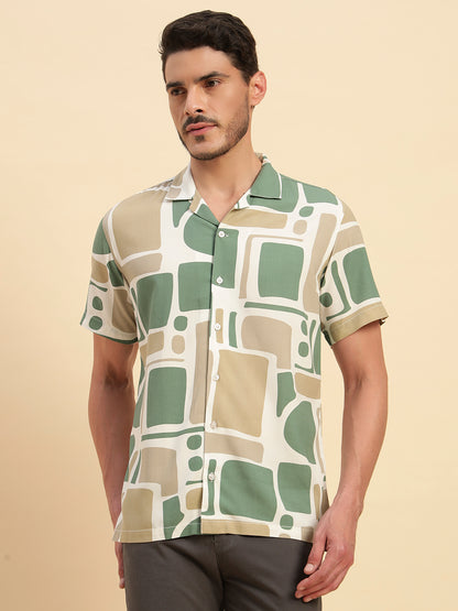 Casual Shirt for Men | Breathable & Soft with Color Fastness Regular Fit Spread Collar Neck Viscose Fabric Printed Pattern
