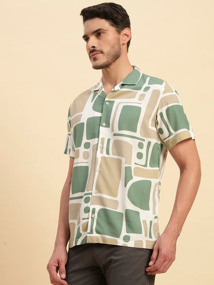 Casual Shirt for Men | Breathable & Soft with Color Fastness Regular Fit Spread Collar Neck Viscose Fabric Printed Pattern