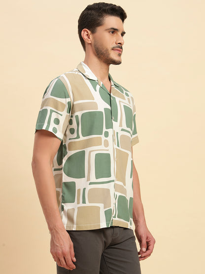 Casual Shirt for Men | Breathable & Soft with Color Fastness Regular Fit Spread Collar Neck Viscose Fabric Printed Pattern
