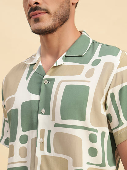 Casual Shirt for Men | Breathable & Soft with Color Fastness Regular Fit Spread Collar Neck Viscose Fabric Printed Pattern