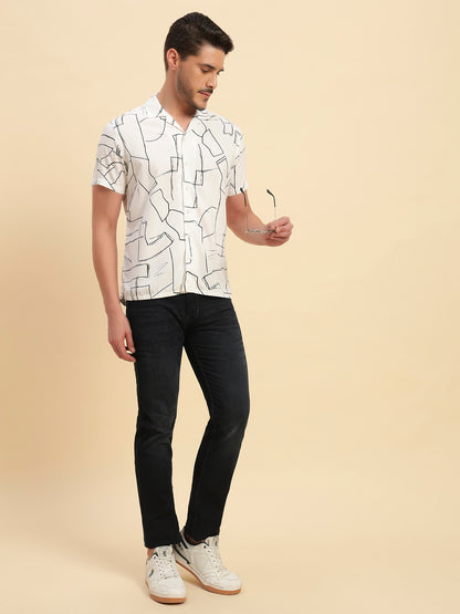Casual Shirt for Men | Breathable & Soft with Color Fastness Regular Fit Spread Collar Neck Viscose Fabric Printed Pattern