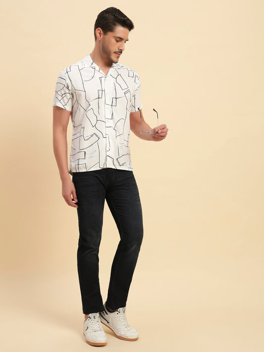 Casual Shirt for Men | Breathable & Soft with Color Fastness Regular Fit Spread Collar Neck Viscose Fabric Printed Pattern