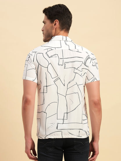 Casual Shirt for Men | Breathable & Soft with Color Fastness Regular Fit Spread Collar Neck Viscose Fabric Printed Pattern