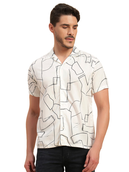 Casual Shirt for Men | Breathable & Soft with Color Fastness Regular Fit Spread Collar Neck Viscose Fabric Printed Pattern