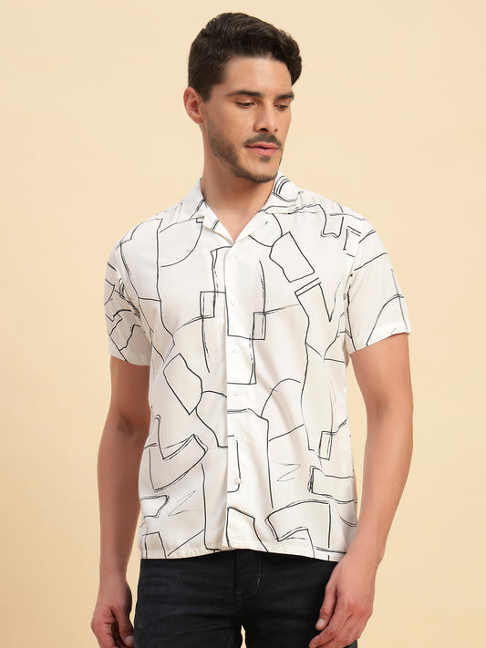Casual Shirt for Men | Breathable & Soft with Color Fastness Regular Fit Spread Collar Neck Viscose Fabric Printed Pattern
